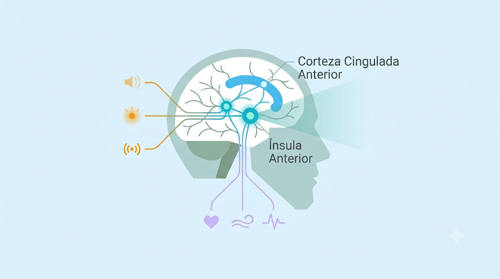 Figura. Red de saliencia: ínsula anterior y corteza cingulada anterior